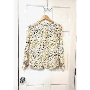 Loft Leopard Print Blouse Womens Sz LP Button Front Shimmer Long Sleeve Office